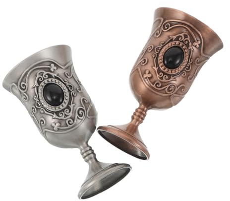 INOOMP 2 Piezas Copas de Retro de Metal con Acabado Antiguo Cáliz Medieval Europeo para Vino Vasos de Decorativos para Halloween y Ceremonias Familiares