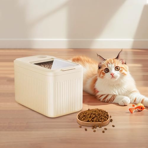 Pet Food Storage Container, 7-9 kg Capacity, Airtight Insect-Proof Bin with Flip Top Lock, Suitable for Barn Garage Home, Secure Seal Pet Food DispenserCream, 36 x 25 x 25 cm (Beige)