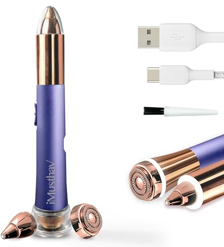 2-in-1 Eyebrow Trimmer and Facial Hair Remover for Women, Painless Electric Razor & Epilator with 18K Gold-Plated Heads, USB Rechargeable Portable Shaver with 360° LED Light for Face, Lip, Chin