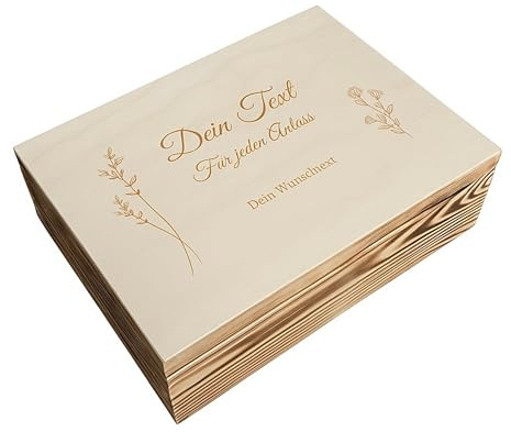 WoodGall Holzkiste personalisiert mit Gravur – 40x30x13cm – Hochwertige Geschenkbox aus massivem Kiefernholz mit Deckel, Holzbox personalisiert