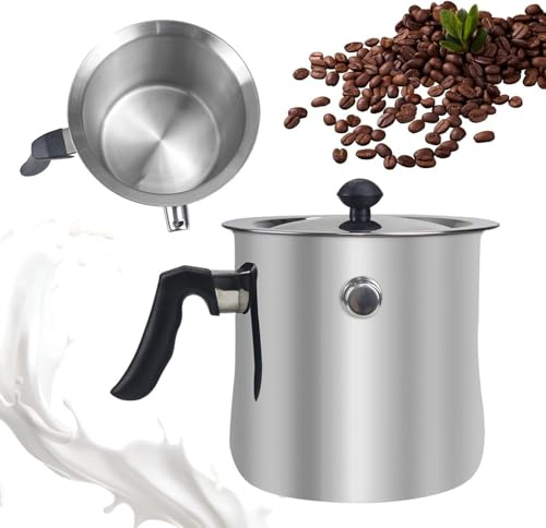 Milchtopf, Doppelwandiger Milchtopf aus Edelstahl, Milchkochtopf 2.5 Liter | Milchtopf Doppelwandig, Simmertopf, Milchtopfs mit Deckel und Rutschfester Kunststoffgriff für Alle Herdarten Geeignet (2.5L)