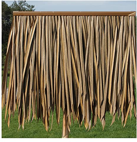 Pavillon rétro en paille artificielle en PVC avec avant-toit en bois de 0,5 x 0,5 m - Décoration de parapluie - 4 pièces - Fausse chaume jaune pour jardin, terrasse, événements en plein air