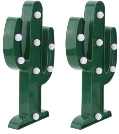 IWOWHERO Lampada da Notte LED a Forma di Cactus 2 Pezzi Luce Notturna al Neon Decorativa Verde Alimentata a Batteria Aaa per Decorazioni da Parete Comodino e Ambienti Festivi