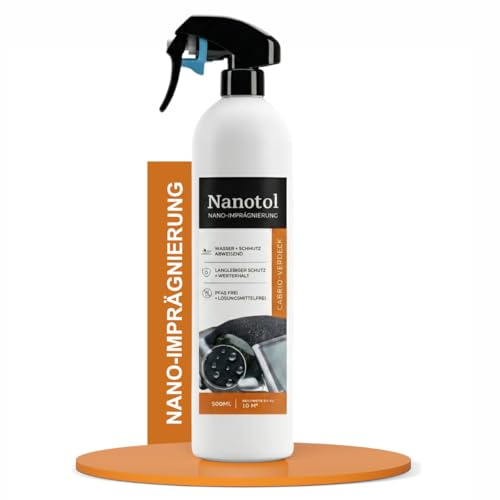 Impregnación para capota Nano Cabrio – Sellador textil altamente eficaz con efecto perlado extremo – Protección contra excrementos de pájaros, resina de árbol y anegamiento – Cuidado de capota de tela