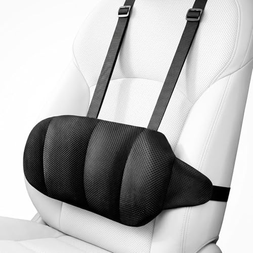 XunHe Verstellbares Lendenwirbelstützkissen für Auto & Bürostuhl - Ergonomisches Memory-Schaum Lendenkissen für Unteren Rücken & Taille - Lordosenstütze Auto mit Atmungsaktivem 3D-Mesh-Bezug