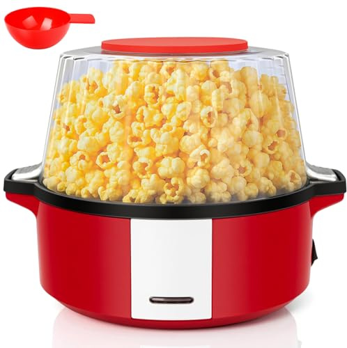 Popcornmaschine, 4L Popcorn Maker für Zuhause, Elektrische Rühr Popcorn Popper mit Zucker & Öl, Antihaftbeschichtung, Stille und Schnelle, Für Filmabende,Heiligabend