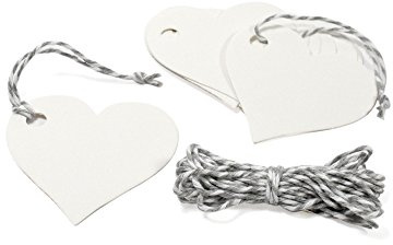 Frau WUNDERVoll® 40 ANHÄNGER WEIß, Herz inkl. 12 Mtr. Kordel/Papieranhänger, Geschenkanhänger, Gastgeschenk Hochzeit, Vintage, Geschenk, Etiketten, Tags, Geburtstag, Dekoration