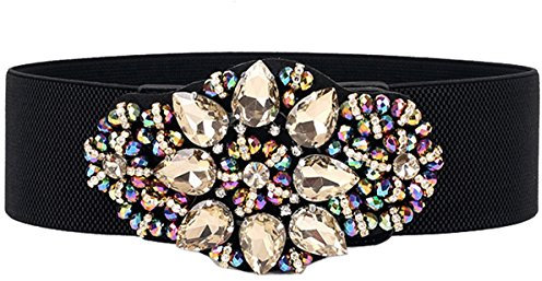Cheerlife Damengürtel Blumen mit Strass Breiter Gürtel Belt Stretchgürtel Elastischer Gürtel Taillengürtel Kleidgürtel Gürtelbund Hüftgurt Bunt