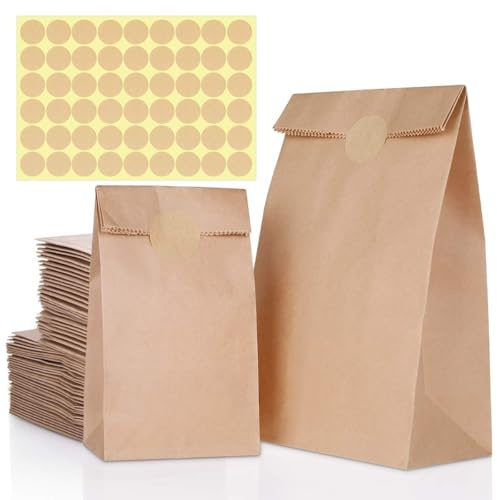Braun Papiertüten, 80 Stück Kraftpapiertüten Enthält 2 Größen Papier Tüten für Geschenktüten Ostertüten Brot Belegte Brote Keks Süßigkeiten