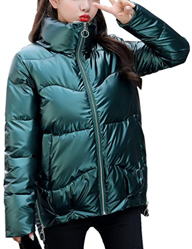 IFIKK Chaqueta de Plumón para Mujer Abajo Chaquetas para Mujer Invierno Acolchada Cazadora Plumas Abrigo Parka Chaqueta de Plumón con Cuello Alto Abrigo Acolchado Cálido (Verde, L)