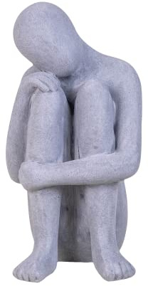 IDYL Sculpture moderne en grès - Homme pensant - Résistant aux intempéries - Gris - 22 x 20 x 38 cm - Décoration pour le salon et le jardin