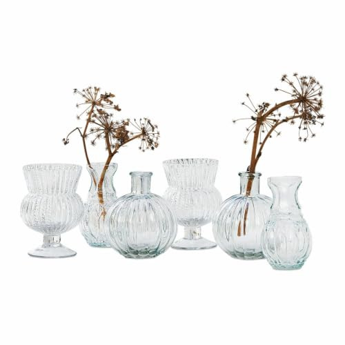 Loberon Vase 6er Set Amber, handgefertigt, unterschiedliche Designs, nostalgischer Stil, romantischer Charme, Dekoration, Glas, klar