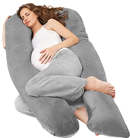 Nuliie Schwangerschaftskissen & Seitenschläferkissen U-Form mit waschbarem Bezug, Super-bequemes Komfortkissen zur Unterstützung von Rücken, Hüften und Beinen für Schwangere (Grau)