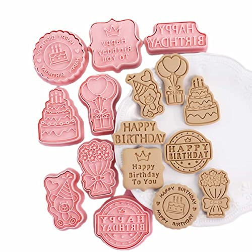 Eidoct 8PCS Cookie Cutters Shapes Baking Set Moulds Cookie Cutters Form for DIY Holiday Party Baking (Birthday Theme)