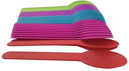 MMvolesy Disposable Mixed Color Assorted Heavy WideHandle Plastic Spoons Frozen Yogurt Spoon,Ice Cream Spoons,Frozen Dessert Spoons 50Pc