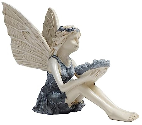 Molyorch Fairy statyer fågelfoder, utomhus statyer skål, harts fågelbad, konstgjord staty gräsmatta dekor ornament, för trädgårdsdekoration, fågelfoder, bordsdekorationer