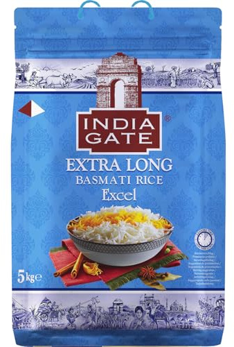 India Gate Riz Basmati Extra Long - 5 kg | Grains longs, texture légère et aérée, polyvalent pour biryani, pilaf, risotto et autres plats traditionnels indiens
