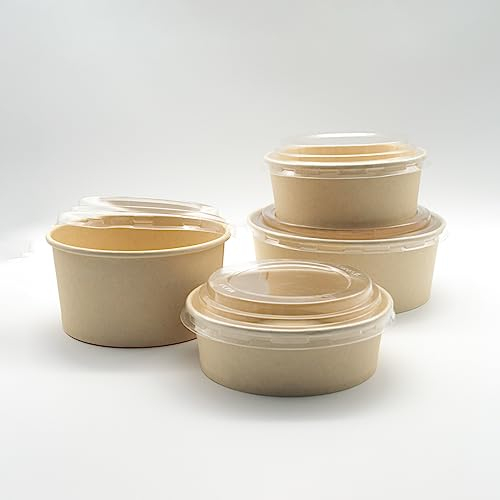 MAQA 40pz Ciotole insalata in carta rotondo 750-1000-1300 ml, Insalatiera con coperchio, Contenitori per alimenti poke bowl per asporto 750 ML