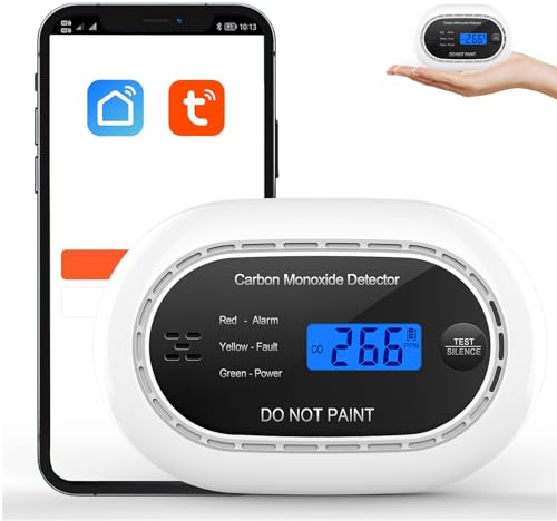 XINDUM 10 Years Carbon Monoxide Detector, Smart Carbon Monoxide Alarm with APP, 2.4GHz WiFi, CE Certificated EN50291 Standard CO Detector, LCD Display, 85dB Audible Alarm, Sealed in Lithium Battery