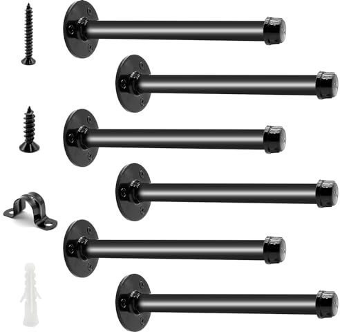 Greemov SGJ-12IN Rohr-Regalhalterungen, 30,5 cm, industrielles Eisenrohr, schwimmende Regalhalterung, robuste Metallregalhalterungen für DIY-Regale, 6 Stück