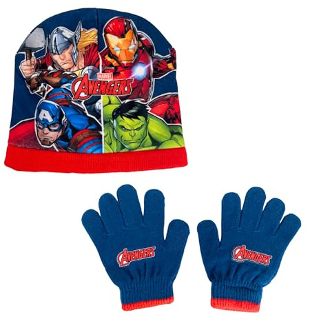 Marvel Avengers Chapeau et Gants pour Garçons, Ensemble d'hiver pour Enfants, Accessoires d'hiver des Avengers Thor Hulk Iron Man et Captain America - Bleu