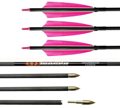 ACCMOS 6 Stück Bogenschießen Pfeile Spine 250 300 350 400 500 600 700 800 Carbon-Pfeil ID 6,2 mm Jagdpfeil 4 Zoll Rosa Schwarz Truthahn Feder