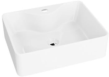 LAVITA Castor countertop washbasin Rectangular Sink Without Overflow and with tap Hole Ceramic countertop Basin Modern Bathroom Sink 47.5 x 37 x 14cm, White