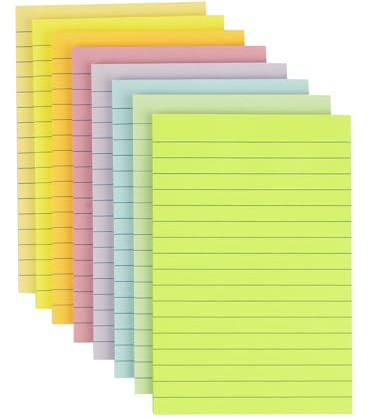 Wowivy Lined Sticky Notes 4X6 in, 8 Colors Pastel Ruled Stickies Colorful Super Sticking Power Memo Pads, Strong Adhesive, 45 Sheets/pad, 360 Sheets Total