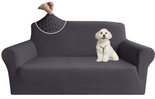 Granbest 2024 Sofabezug mit Kreuzgitter, dick, 3-Sitzer, Jacquard, hochdehnbar, für vier Jahreszeiten, universeller Sofa-Schonbezug für Haustiere, Hunde, Kinder (kariert, Anthrazitgrau, 2-Sitzer)