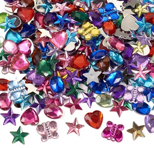 Spritewelry Acryl-Strass-Cabochons, verschiedene bunte flache Rückseite, Herz, Stern, Schmetterling, Edelsteine für Schmuckherstellung, Basteln, Nagelkunst, Kleidung, Dekoration, 600 Stück