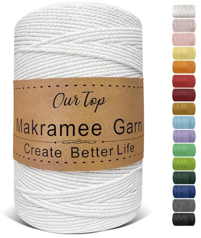 OurTop Corda Macramè, 2mm x 500m Filo Macrame Corda Macramè Filo Morbido Filato Macrame per Appendere La Parete, Fai Da Te, Artigianato, Lavori a Maglia, Lavori Decorativi(Bianco)