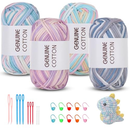 Maxee Häkelgarn für Anfänger, 200g (50gx4 Farbe) Kein Geteiltes Garn, Dickes Garn Baumwolle zum Häkeln, Häkeln Amigurumi Wolle, Klobiges Baumwollgarn Einfaches Strickgarn zum Häkeln Stricke