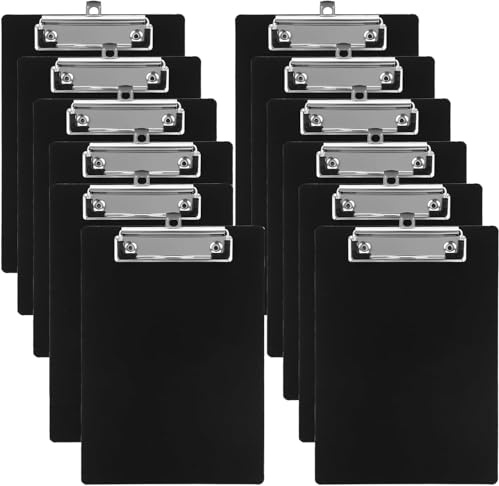 LDHHYH 12 Stück Kunststoff klemmbretter A5, Clipboard A5, Schwarz Klemmbretter mit Loch, Klemmbrett mit Klemmen, klemmbrett kunststoff Schwarz Zwischenablage für Schule,Zuhause, Büro