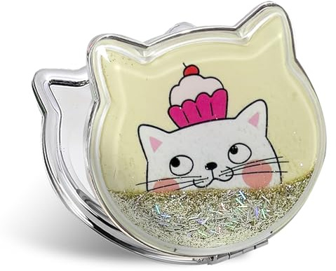 Fixleren Miroir de poche chat - Pliable - Mini miroir de maquillage double face - Compact pour maquillage, camping, voyage - 7 x 7,5 cm - Vert