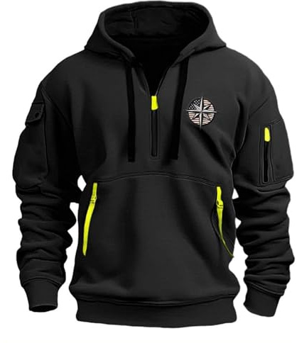 Mens Sweatshirts Fleece Tops Half Zip Jumper Polo Neck Jumpers Fleece Jacket Sweater Mens Fleece Top - Lightweight Top, Breathable Sweater, Quick Drying Pullover, Extra Black 4Xl