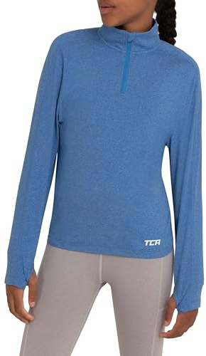 TCA Girls Lightweight Fusion Quickdry Long Sleeve Half-Zip Running Top - Blue Azure Heather, 12-14 Years