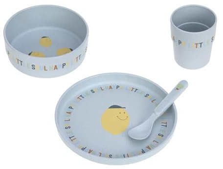 LÄSSIG Ensemble de vaisselle pour enfants (assiettes, tasses, bols, cuillères) sans mélamine, sans BPA, pour lave-vaisselle et micro-ondes/Dish Set Happy Fruits Lemon