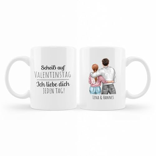 Jeden Tag - Personalisierbare Paar-Tasse mit individuell gestaltbaren Figuren und Namen - Geschenk für Paare, Freundin oder Freund zum Valentinstag