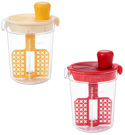 MiOYOOW Mélangeur de Vinaigrette, 2 Pcs 500 ML Tasse Mélange de Sauces Manuel, Mixeur avec Buse de Filtre pour Œufs, Pâte, Vinaigrette, Salade