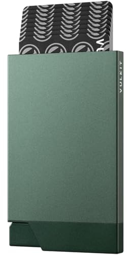 VULKIT Kartenetui Herren Metall Pop Up Kreditkartenetui Damen RFID Blocker Kartenhülle Slim Geldbörse Herren für 5-8 Karten, Mitternacht Grün