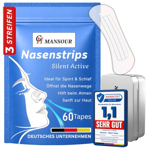 60x Premium Medizinische Latexfreie Nasenpflaster in Transparent Nasenstrips gegen Schnarchen besser Atmen bei einer verstopften Nase Nasal Strips Extra stark für Sport und besseren Schlaf