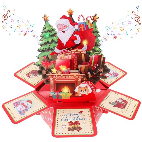 Kssvzz Tarjetas de Navidad 3D Pop Up – Tarjetas de felicitación divertidas de Navidad con música y luces, los saludos navideños más bonitos