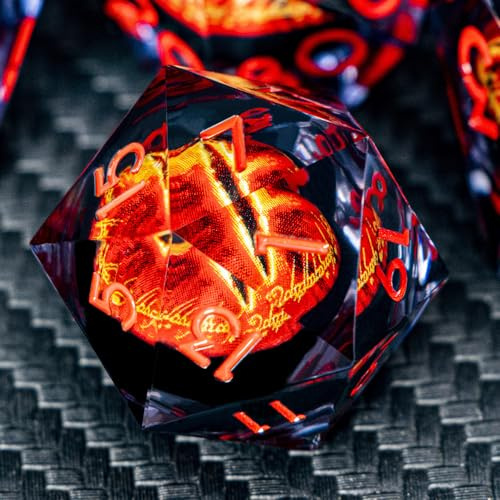 ARUOHHA Gazes Eye Dice DND Resin Dice Liquid Core Flaming RPG Sharp Edged Dice Set with Gift Box, Polyhedral D and D Dice Set Compatible with Dungeons Dragons Role Playing Game D20 D12 D10 D8 D6