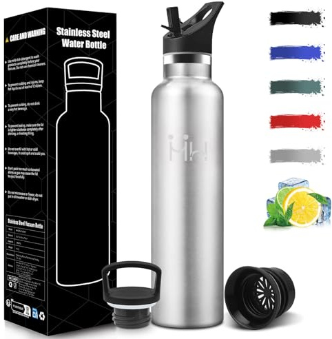 Mulbijeo Borraccia Termica 1 Litro, Senza BPA, Bottiglia Termica, Sottovuoto a Doppia Parete, Termos, 18/8 Acciaio Inox, Borracce Termiche con Cannuccia, Borracce Termiche per Palestra, Sport, Bici
