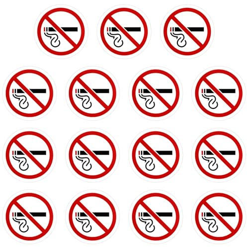15 Adesivi Vietato Fumare Ø7.6cm,rotondi autoadesivi Etichette Impermeabili Resistenti UV per Interni ed Esterni - Segnale No Smoking per Ufficio Porta Finestra Muro Negozi Scuole