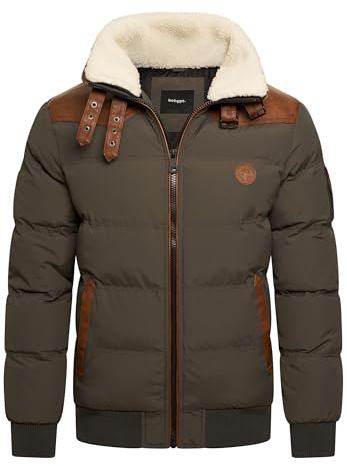 behype. Herren Winterjacke mit abnehmbarem Kunstfell in Schaf-Optik Kurze Steppjacke warme Outdoorjacke Jacket Puffer-Jacke Piloten-Stil