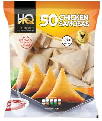HQ 50 Chicken Samosa Crispy and Delicious Deep Fried Frozen Snack Perfect Party Starter with Authentic Indian Spices Ideal for Quick Snacks Lunch Boxes and Evening Tea Time Pack of 1