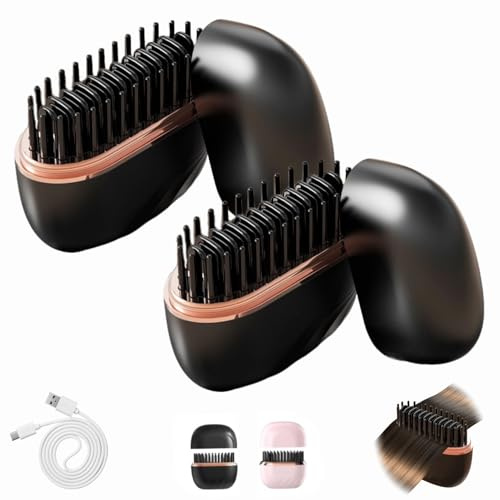 Mini-Glätteisen Kabellos,Mini Hair Straightener Brush,Wiederaufladbare Tragbare Glättbürste,3-stufige Temperaturregelung,10-Sekunden-Schnellaufheizung,für Haare und Bart (Schwarz-2Stück)
