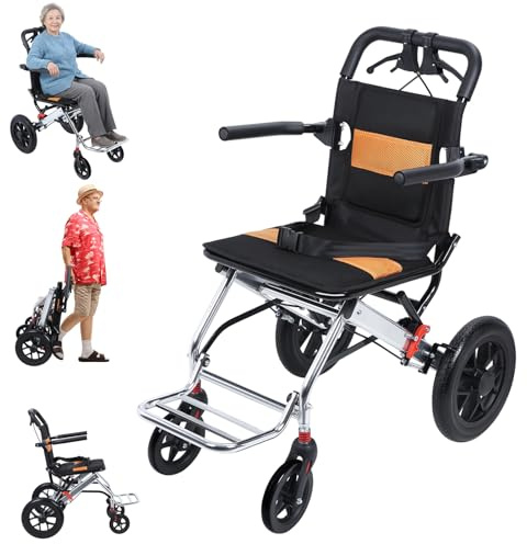 Fauteuil roulant pour adulte, fauteuil roulant de transport pliable léger, chaise de voyage à porte étroite, fauteuil roulant portable avec cadre en aluminium avec siège de 40 cm, frein à main, roues