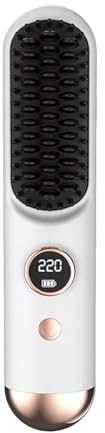 Cepillo de pelo voluminizador inalámbrico para cabello corto, estilizador calentado con 3 ajustes, calentamiento rápido de 20 s, pantalla LED, USB-C, apto para viajes (blanco)